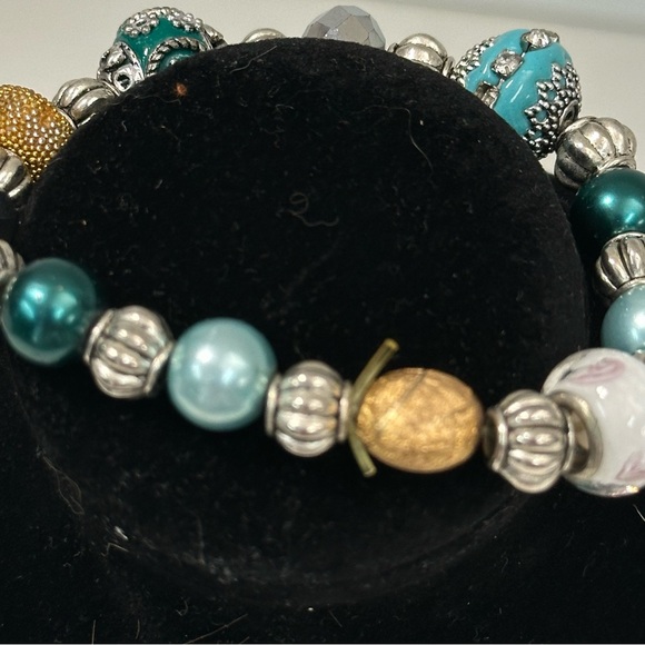 Beaded Stretch Bracelet Lot of 7 Glass Crystal Gem Stones Colorful Charm - Picture 10 of 10